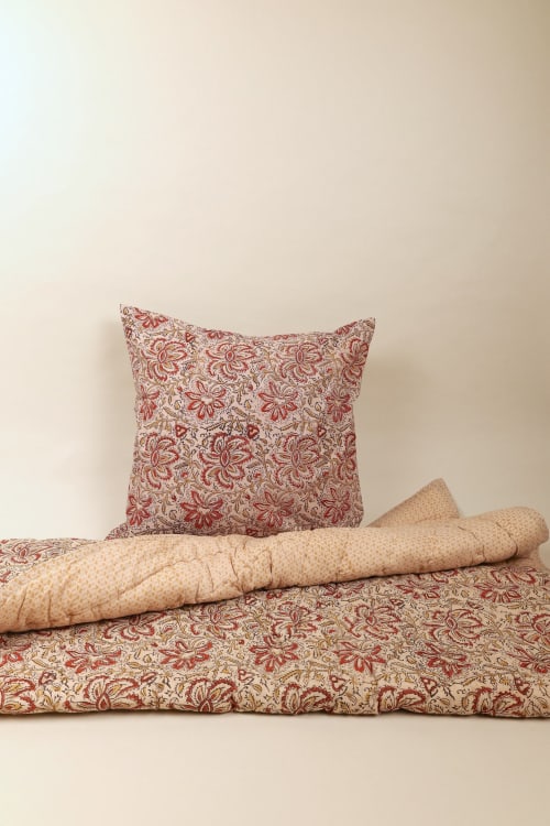 Amber Bloom Kalamkari Cotton Quilt | Linens & Bedding by Ninéh