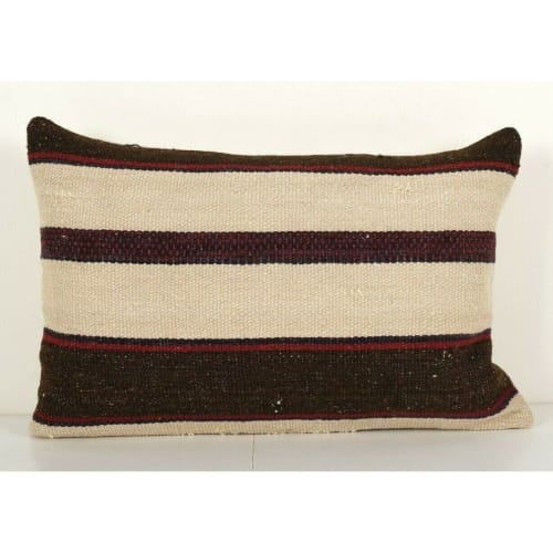 Handmade Organic Wool Striped Lumbar Pillow Cover | Linens & Bedding by Vintage Pillows Store
