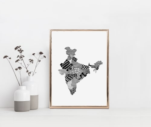 Map of India Print, Black and White Art Print | Wall Hangings by Carissa Tanton