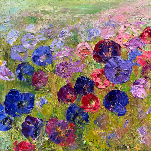 Pensive Pansies | Oil And Acrylic Painting in Paintings by Checa Art