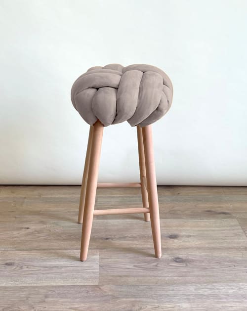 Arora Grey Vegan Suede Knot Bar Stool | Chairs by Knots Studio