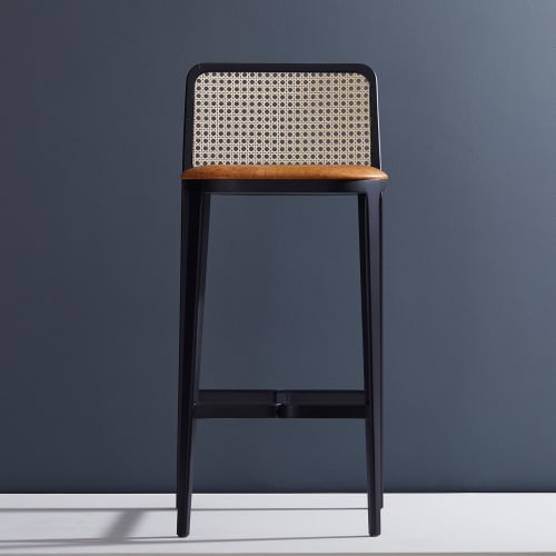 "Wing" SW2. Ebonized, Nt Cane, Leather 20363 | Bar Stool in Chairs by SIMONINI