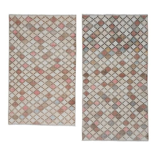 Checkered Pair Turkish Sparta Rug - Set of Two 3'10" X 6'2" | Rugs by Vintage Pillows Store