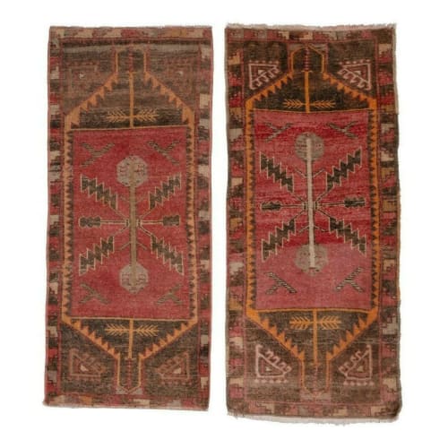 Set of 2 Piece Hand Knotted Oriental Turkish Small Area Rugs | Rugs by Vintage Pillows Store