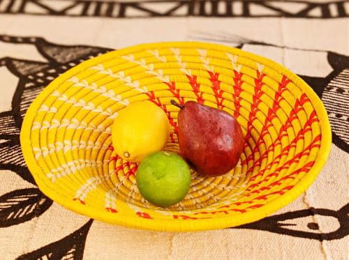 Large Yellow Woven African Basket | Serveware by Reflektion Design