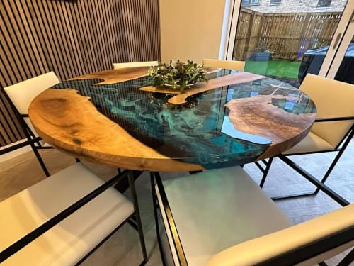 Customizable American Elm (or similar) and Epoxy River Dining Table