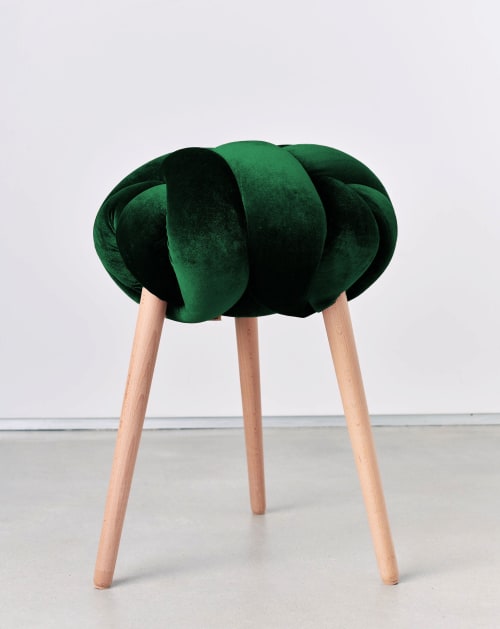 Emerald green Velvet Knot Stool | Chairs by Knots Studio