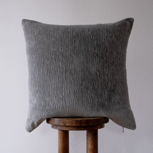 Grey Blue River Ripples Velvet Pillow 22x22 | Pillows by Vantage Design
