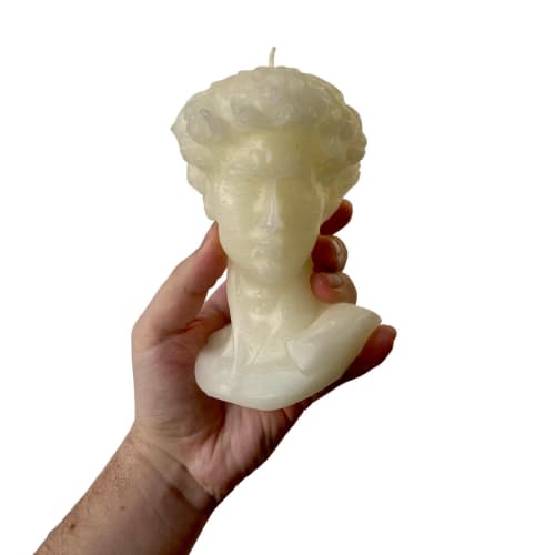 White David Greek Head Candle - Roman Bust Figure | Decorative Objects by Agora Home