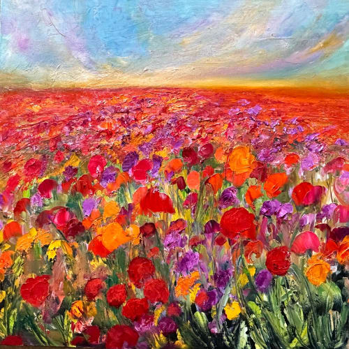 Poppy Field | Oil And Acrylic Painting in Paintings by Checa Art