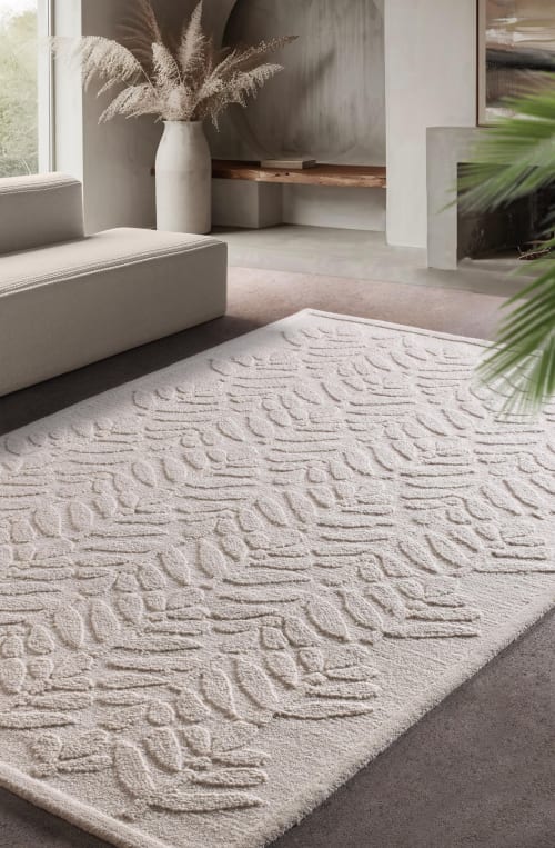 Handmade Wool Area Rug, Modern Geometric Carpet, Ivory Tufted Floor Decor | Rugs by Swiflo