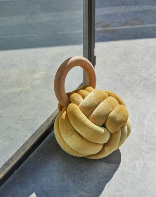 Illuminate Yellow Velvet Knot Door Stop\ Accent Piece | Ornament in Decorative Objects by Knots Studio