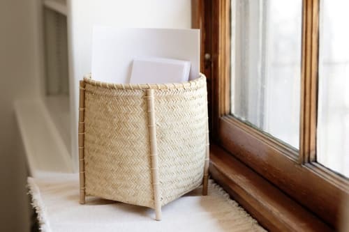Catchall Woven Basket with Stand | Stripe Noir | Storage Basket in Storage by NEEPA HUT