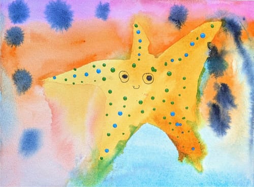 Christine the Starfish - Original Watercolor | Mixed Media in Paintings by Rita Winkler - "My Art, My Shop" (original watercolors by artist with Down syndrome)