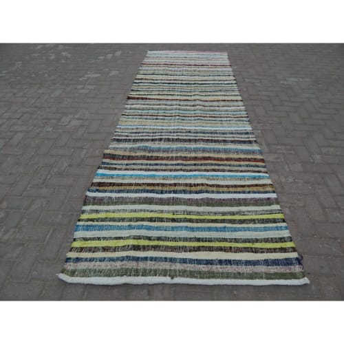 Vintage Striped Modern Turkish Rag Rug 3'11'' x 10'6'' | Rugs by Vintage Pillows Store