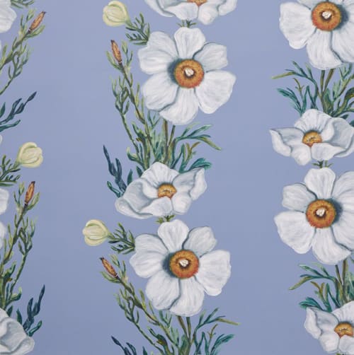 Ojai Matilija Cornflower Blue Wallpaper | Wall Treatments by Stevie Howell