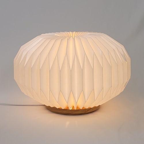 Sphere L - modern origami table lamp, paper, wood | Lamps by Studio Pleat