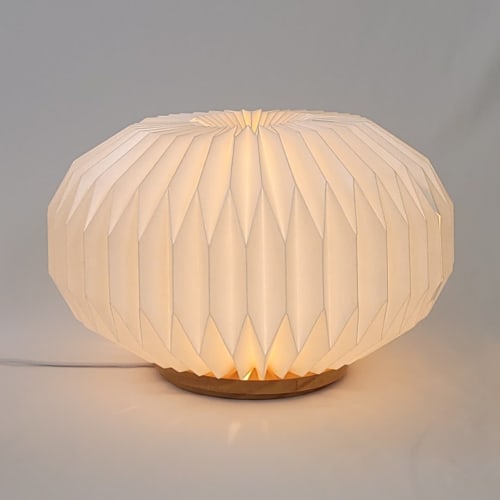 Sphere L - modern origami table lamp, paper, wood