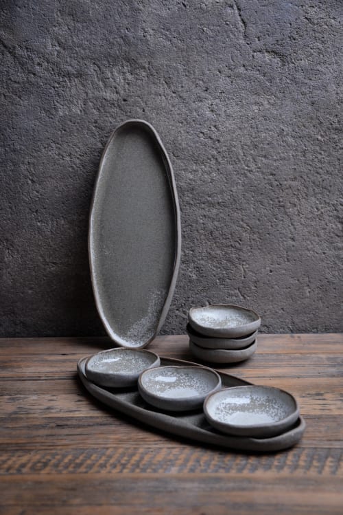 Tapas SET - Glossy Organic natural shape elongated stoneware | Plate in Dinnerware by Laima Ceramics