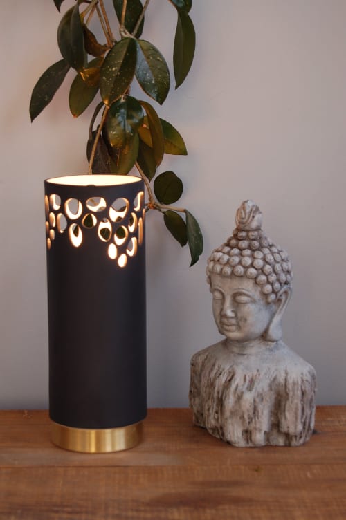 River Rock Black Lamp with Brass Base | Lamps by Tabbatha Henry Designs