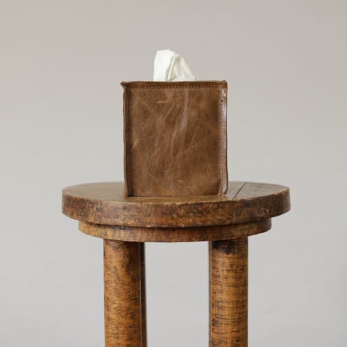 Light Brown Leather Single Tissue Box Cover | Decorative Objects by Vantage Design