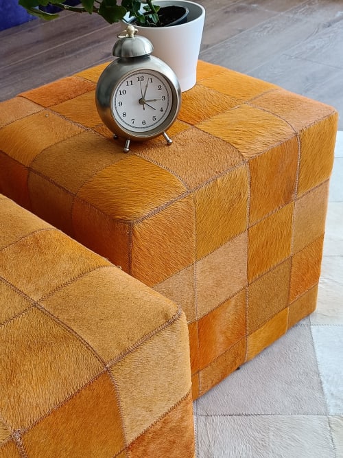 Handmade Leather Ottoman | Lax Design orange color | Benches & Ottomans by KAYMANTA
