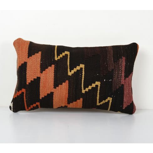 Geometrical Turkish Kilim Lumbar Cushion Cover, Wool Oblong | Pillows by Vintage Pillows Store