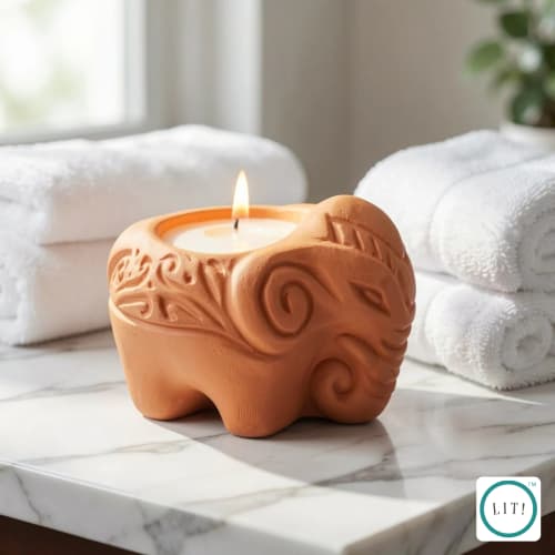 Gaja Handmade Terracotta Tealight Holder (Pack of 2) | Candle Holder in Decorative Objects by Lit Lamps - Sustainable Mindful Lighting