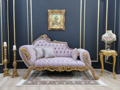 French Style Chaise Lounge/ Aged Gold Leaf Frame Finish/Hand | Couches & Sofas by Art De Vie Furniture