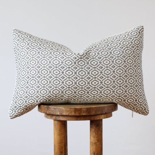 White & Blue Woven Diamonds Lumbar 14x22 | Pillow in Pillows by Vantage Design