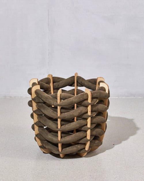 (M) Hull Basket in Army Green Vegan Suede | Storage Basket in Storage by Knots Studio