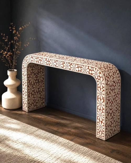 Terracotta Bone Inlay Waterfall Console Table, Boho Hallway Sofa Table | Tables by IKKAZA