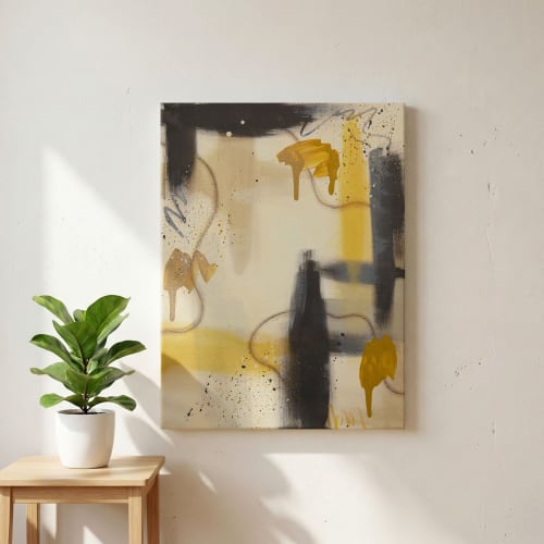 Ochre Drift | Ochre Abstract Original Painting | Oil And Acrylic Painting in Paintings by Abby May