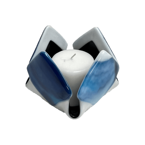 Blue & White Opalescent Glass Candleholder | Decorative Objects by Sand & Iron