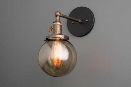 Smoked Globe Light -Interior Wall Sconce - Model No. 2435 | Sconces by Peared Creation