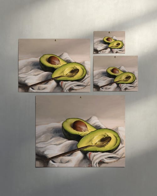 Avocado Still Life Art Print, Creamy Fruit Kitchen Wall Art | Prints in Paintings by The Ugly Cat Studio