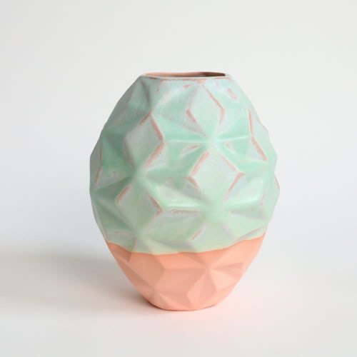 Oblique in Strawberry Pistachio | Vase in Vases & Vessels by by Alejandra Design