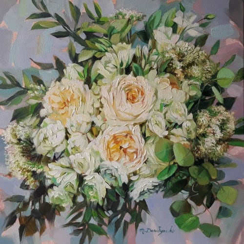 Bridal flowers portraits painting canvas original art | Oil And Acrylic Painting in Paintings by Natart