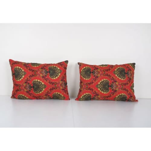 Pair Old Uzbek Trade Cloth Pillow, Set of Two Vintage Floral | Pillows by Vintage Pillows Store