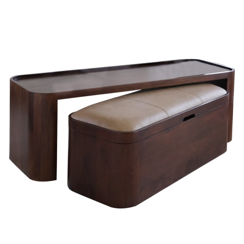 Adonis Solid wood Coffee Table with leather storage bench | Tables by Mango Furniture Co. Inc.