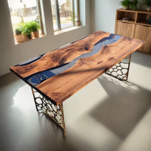 Custom Clear Live Edge Epoxy Walnut Dining Table | Tables by Ironscustomwood