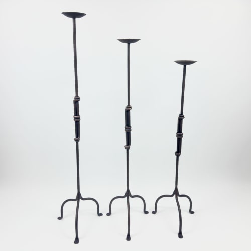 Hand Forged Iron Candelabra Set of 3 (90-100-110cm) | Decorative Objects by Edecra