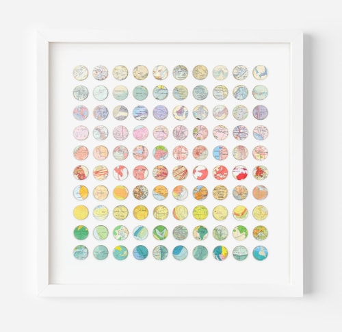One Hundred World Map Dots Rainbow Collage, Green to White | Paintings by Amelia Coward