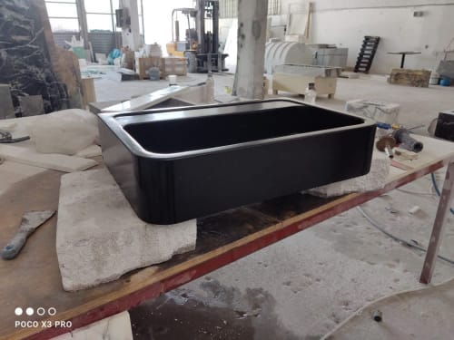 Nero Marquina Marble Sink: Rectangle Wall Mount Washbasin (16x24x5) | Water Fixtures by AEGEAN MARBLE ARTISAN ATELIER