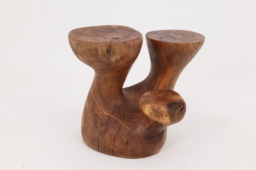 Logniture, Walnut Solid Wood Sculptural Side Table, Original Contemporary Design | Tables by Logniture