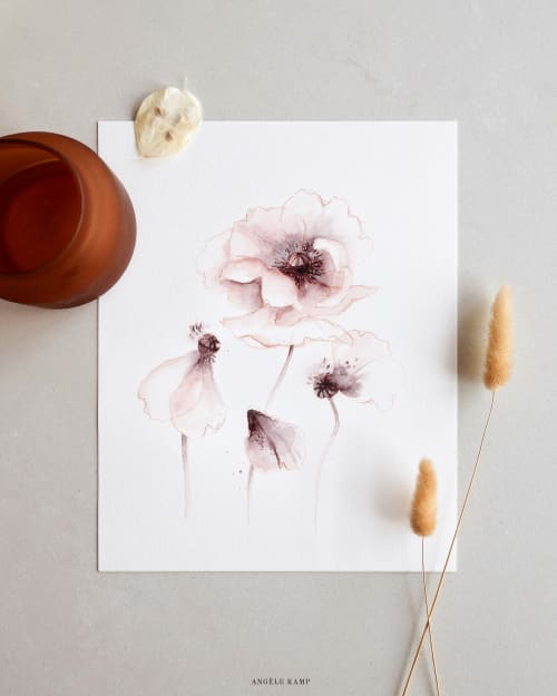 Oriental Poppies 01 original watercolor | Paintings by Angele K