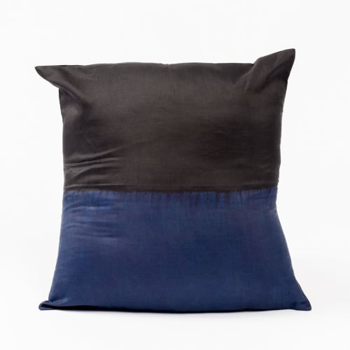 Aakar Mor Black & Indigo Color Block Mulberry Silk Pilow | Pillows by Studio Variously