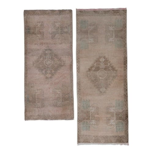 Distressed Low Pile Rug Turkish Yastik Small Rug - a Pair | Rugs by Vintage Pillows Store