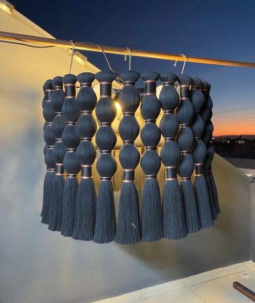 Modern Custom Black Macrame Lighting - 24x20 Inch Large Bohemian Home Decoration | Handwoven Boho Chic Wall Hanging Lamp | Macrame Wall Hanging in Wall Hangings by RavaTapestryArt