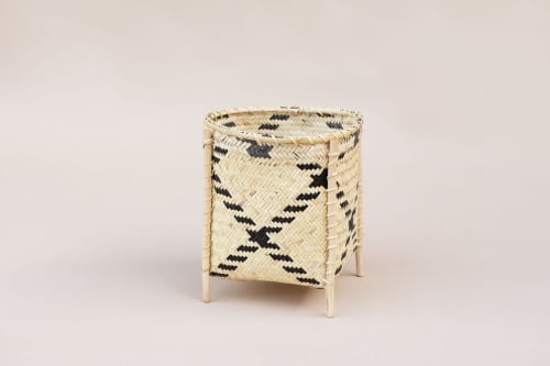 Woven Basket with Stand |Stripe Noir | Storage by NEEPA HUT